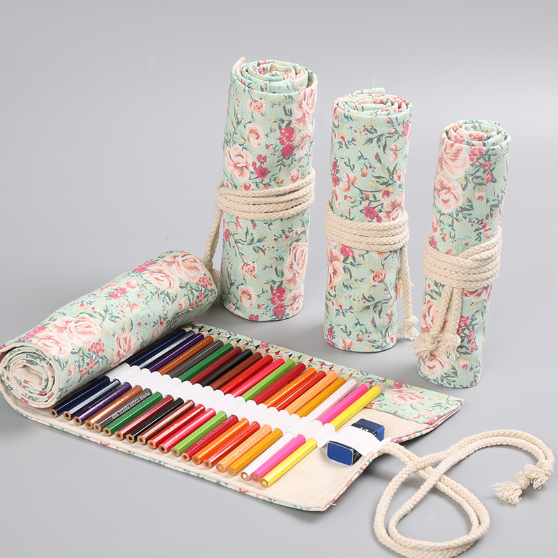 Pen Pouch Roll - 12/24/36/48/72 Holes Floral Canvas Roll Up