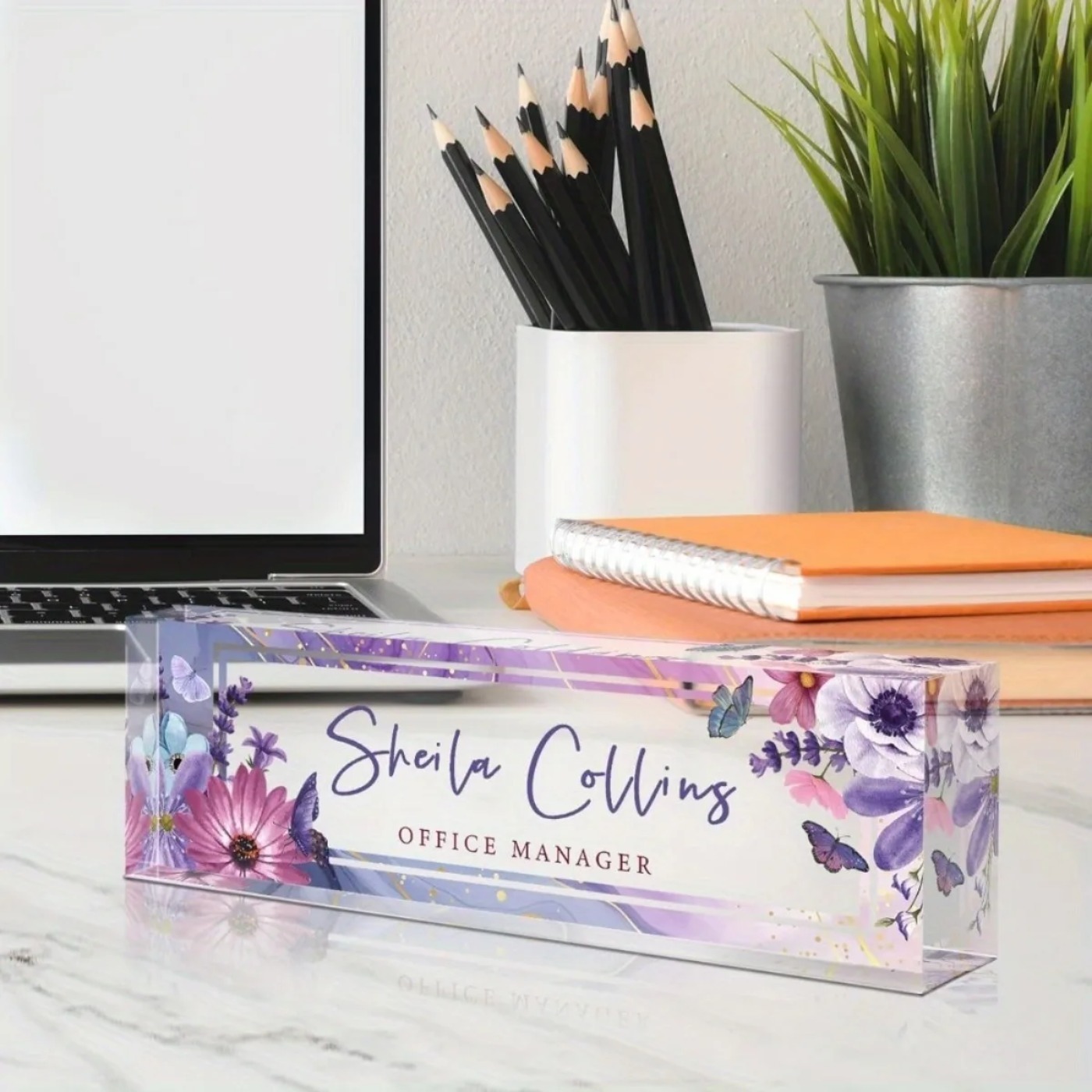 [2D Flat] Purple Flower Custom - огляд і ціна Desk Name Plate